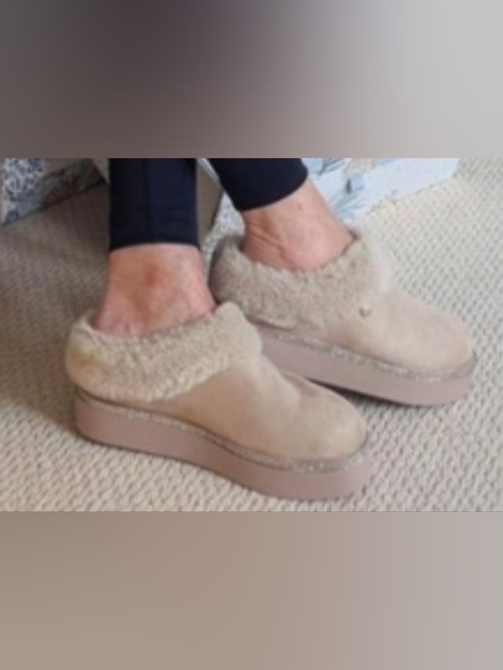 Joy Mangano Tan Suede Fur-Lined Women's Slippers